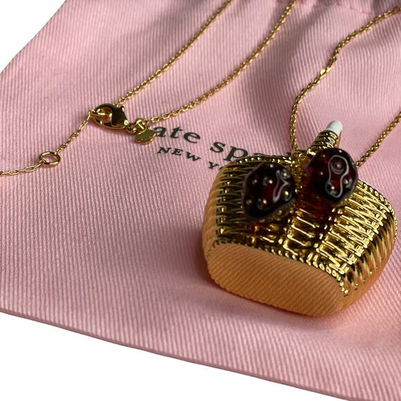 Kate Spade Picnic Perfect Basket Strawberry Pendant Long Necklace - Picture 7 of 9